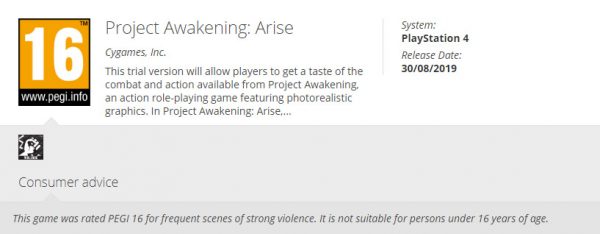 Demo de Project Awakening, Project Awakening: Arise, é classificado na Europa