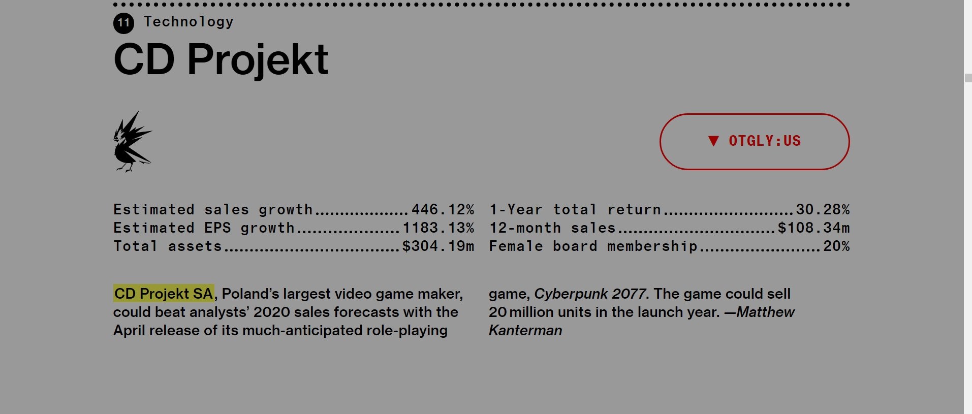 Cyberpunk 2077 pode vender 20 milhões de unidades em 2020, diz Bloomberg