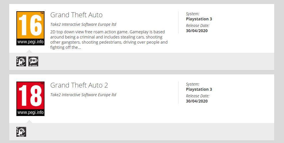 GTA 1 e GTA 2 do PS1 são classificados para lançamento no PS3