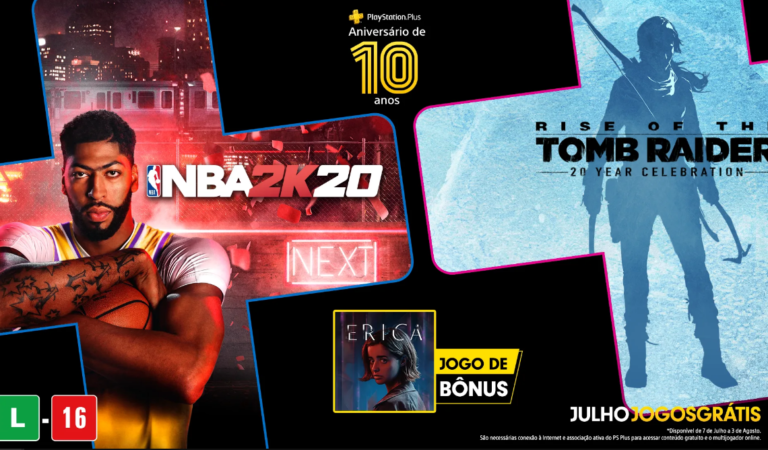 PS Plus 2020: Julho virá com NBA 2K20, Rise of the Tomb Raider: 20 Year Celebration e Erica