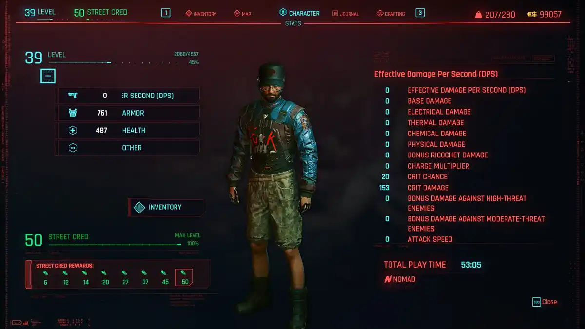 Cyberpunk 2077 Nivel Menu Status Cyberpunk 2077 Nivel Menu Status