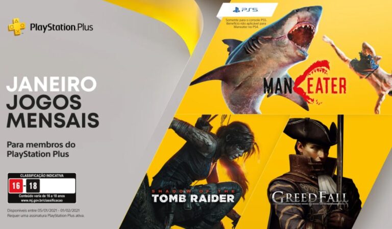 PS Plus 2021: Janeiro virá com Maneater, Shadow of the Tomb Raider e Greedfall