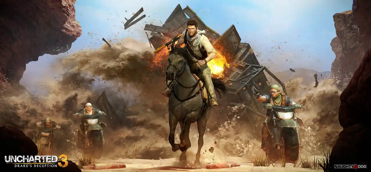 Uncharted 3 nathan drake cavalo deserto Uncharted 3 nathan drake cavalo deserto