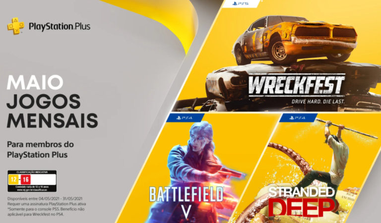 PS Plus 2021: Maio virá com Wreckfest: Drive Hard, Die Last, Battlefield V, Stranded Deep