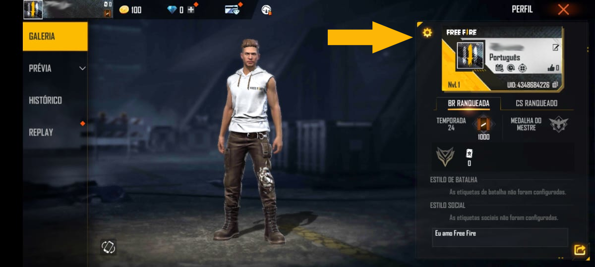 Espaço invisível Free Fire pequeno médio grande - Para NICK do