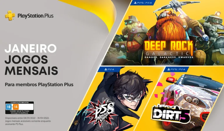 PS Plus 2022: Janeiro virá com Persona 5 Strikers, Dirt 5 e Deep Rock Galactic