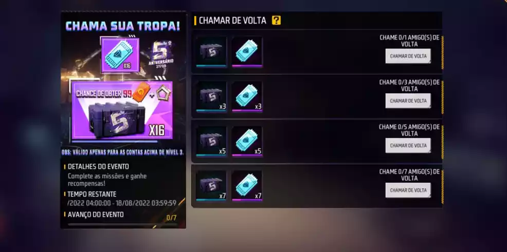 Free Fire: como chamar o amigo de volta no evento 'Chama a Tropa!' de abril