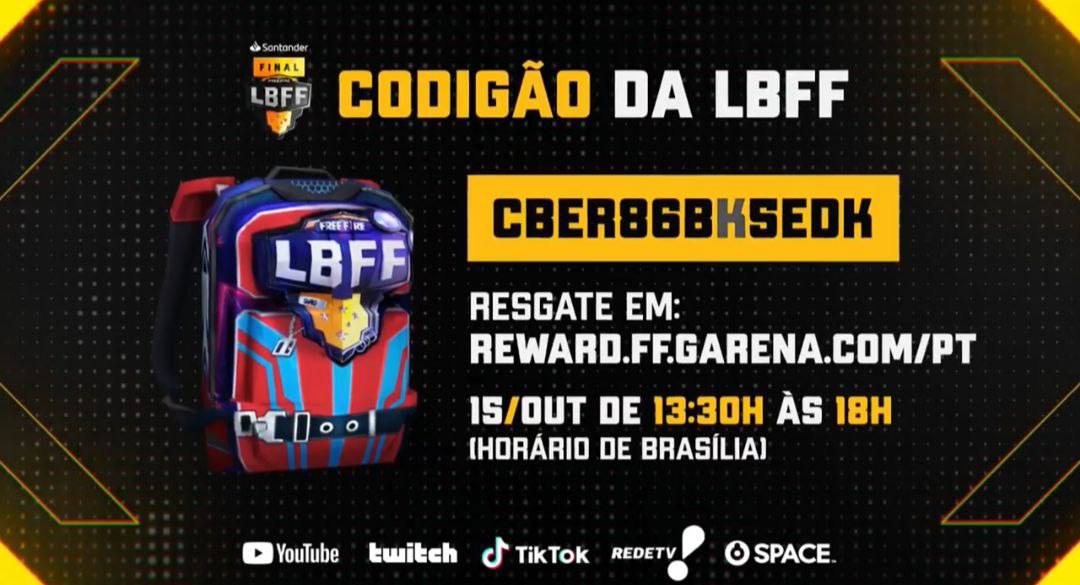 CORRE! CODIGUIN INFINITO DA LBFF9 FINAL HOJE, RESGATE AGORA O CODIGÃO DA  FINAL DA LBFF9 FREE FIRE 