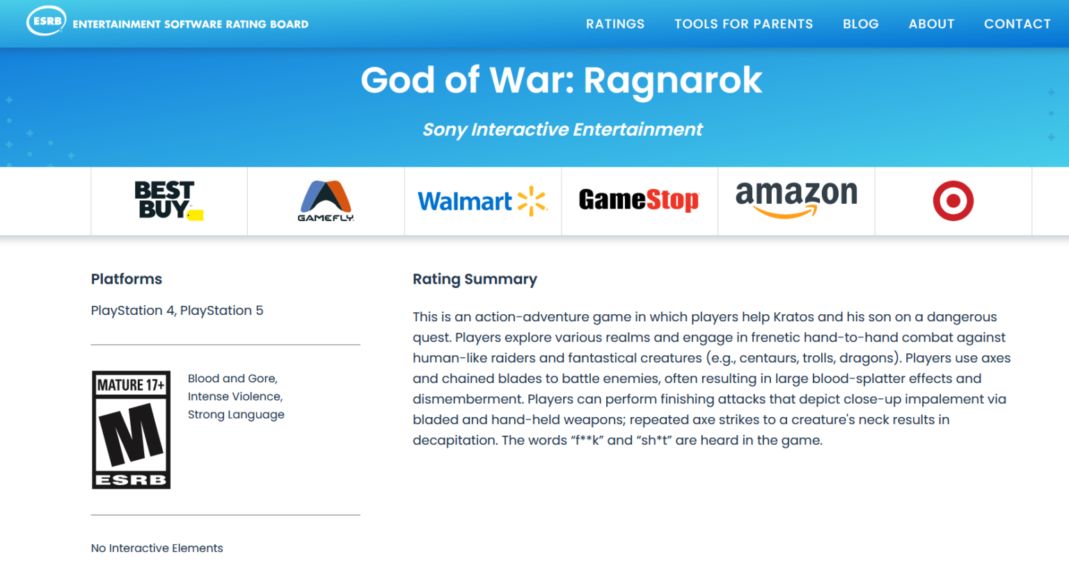 God of War Ragnarok classificado esrb