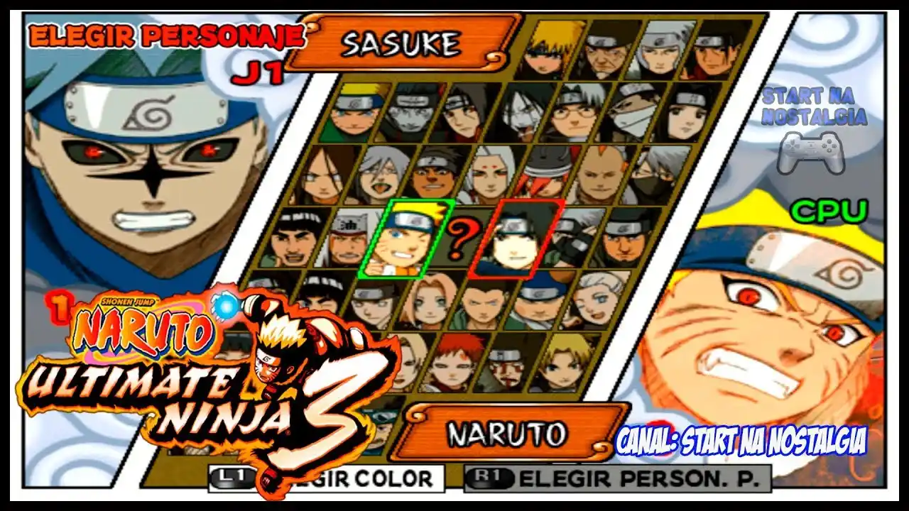 Naruto Ultimate Ninja 3 (PS2) tela personagens Naruto Ultimate Ninja 3 (PS2) tela personagens