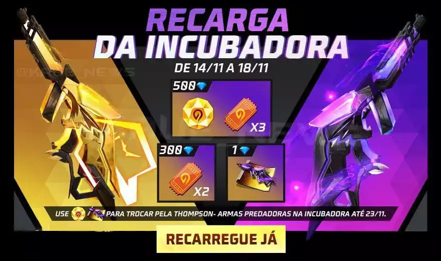 Free Fire: evento de recarga dá itens para Incubadora Tropas