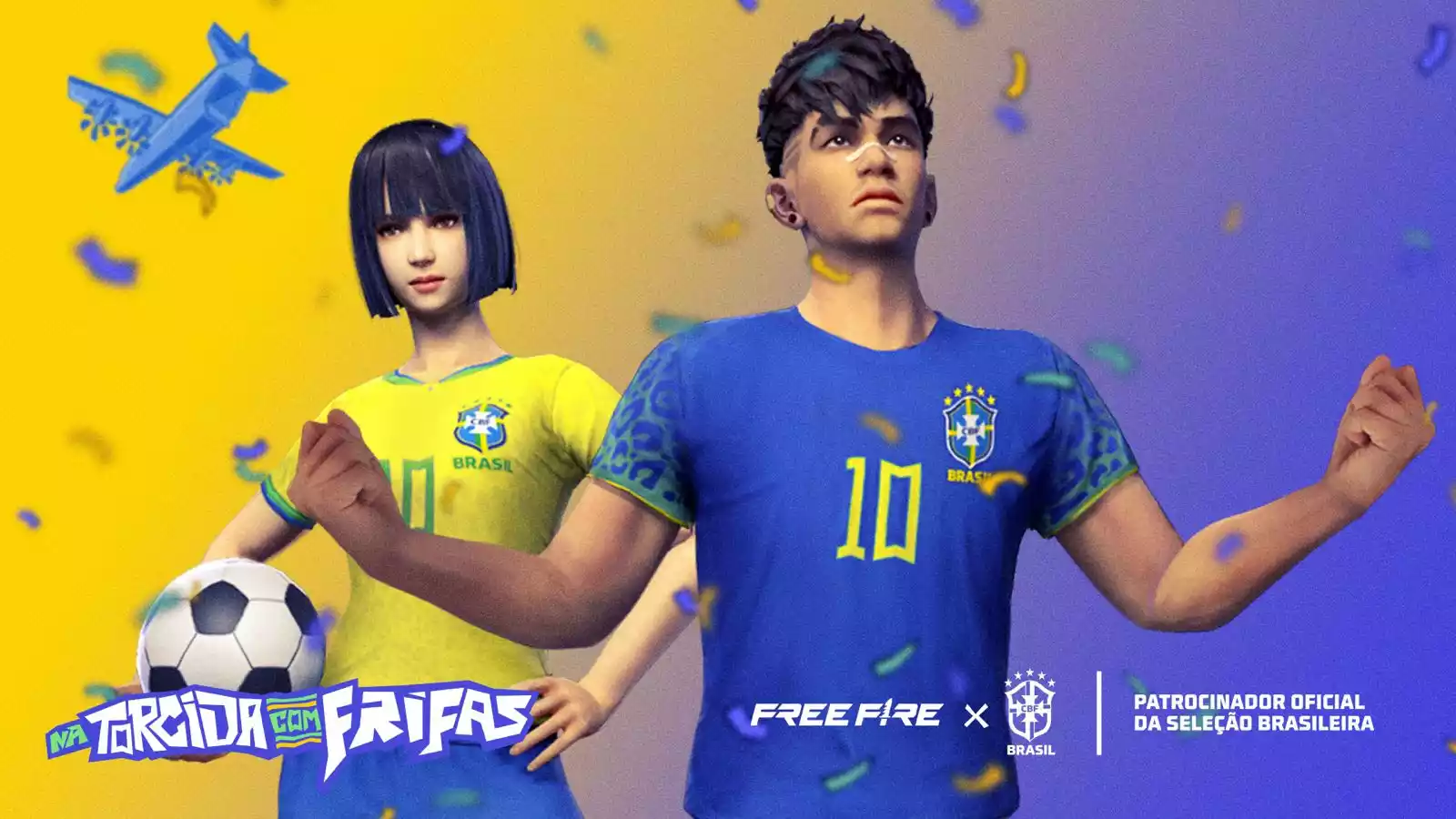 free fire camisa bermuda uniforme seleção brasileira grátis