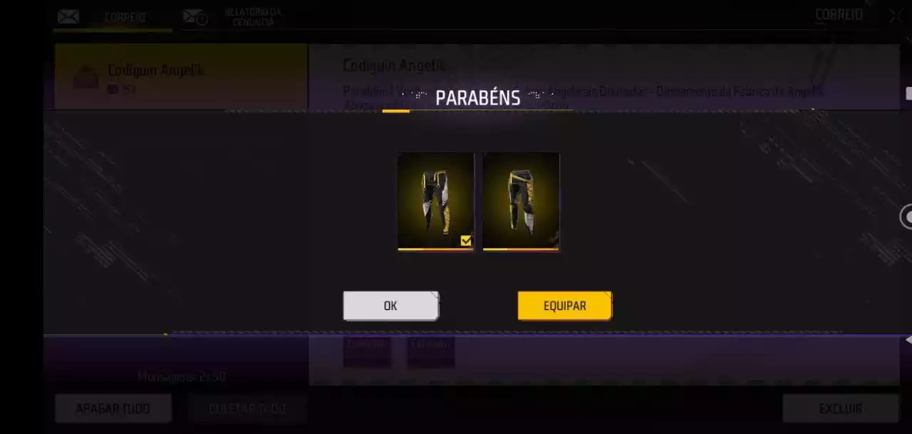 CODIGUIN FF: Free Fire libera código Calça Angelical Dourada