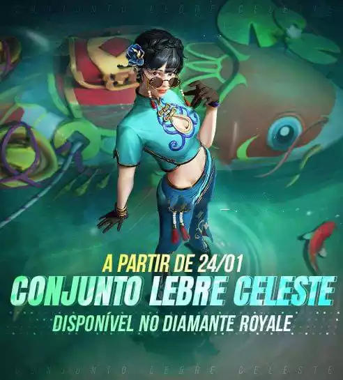 Diamante Royale Free Fire Conjunto Lebre Celeste disponível em 24 de janeiro