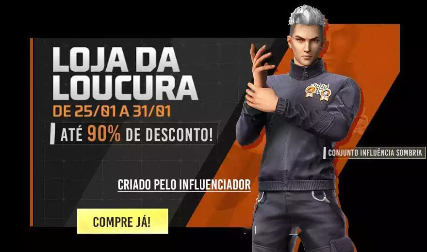 Loja da Loucura Free Fire Conjunto Influência Sombria com até 90% de desconto