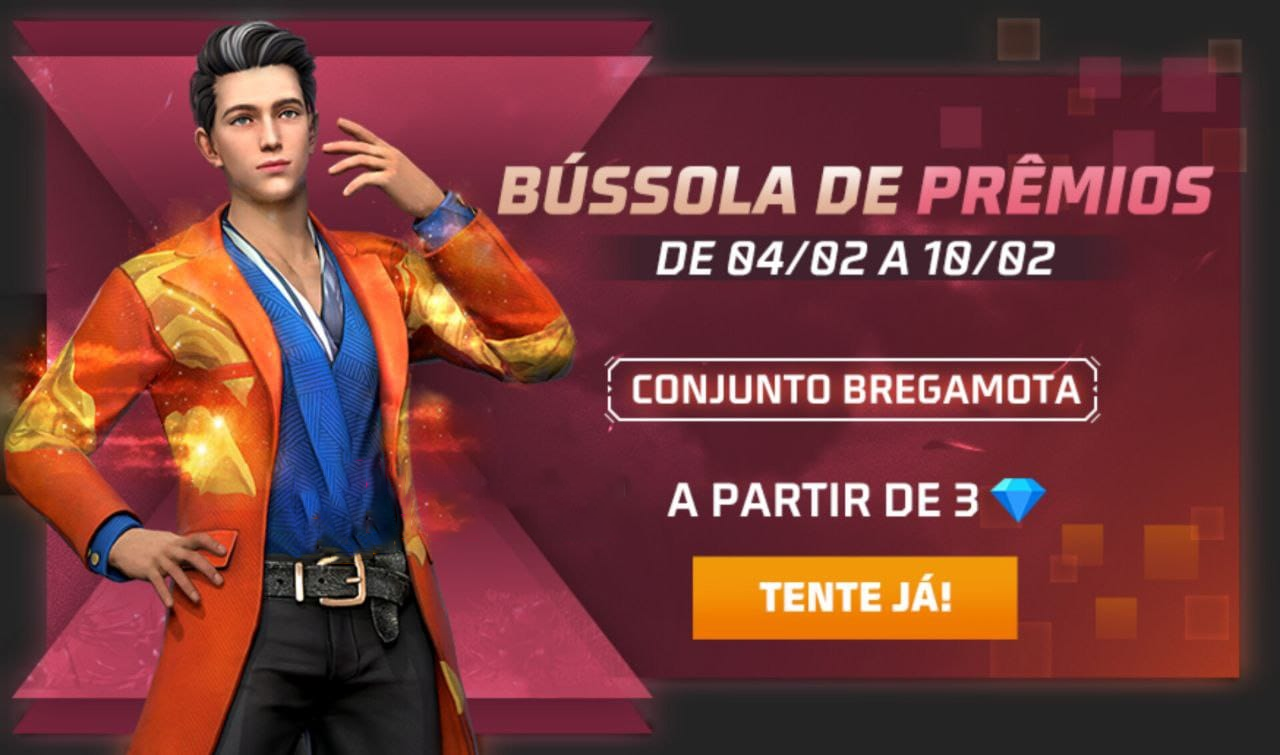 Bússola de Prêmios Free Fire Conjunto Bregamota em 04 de fevereiro