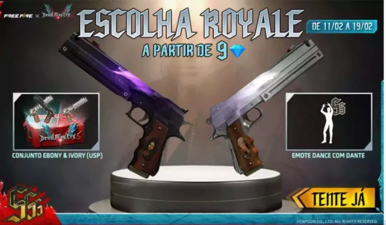 Escolha Royale Free Fire Como Conseguir as Armas Ebony e Ivory de Devil May Cry