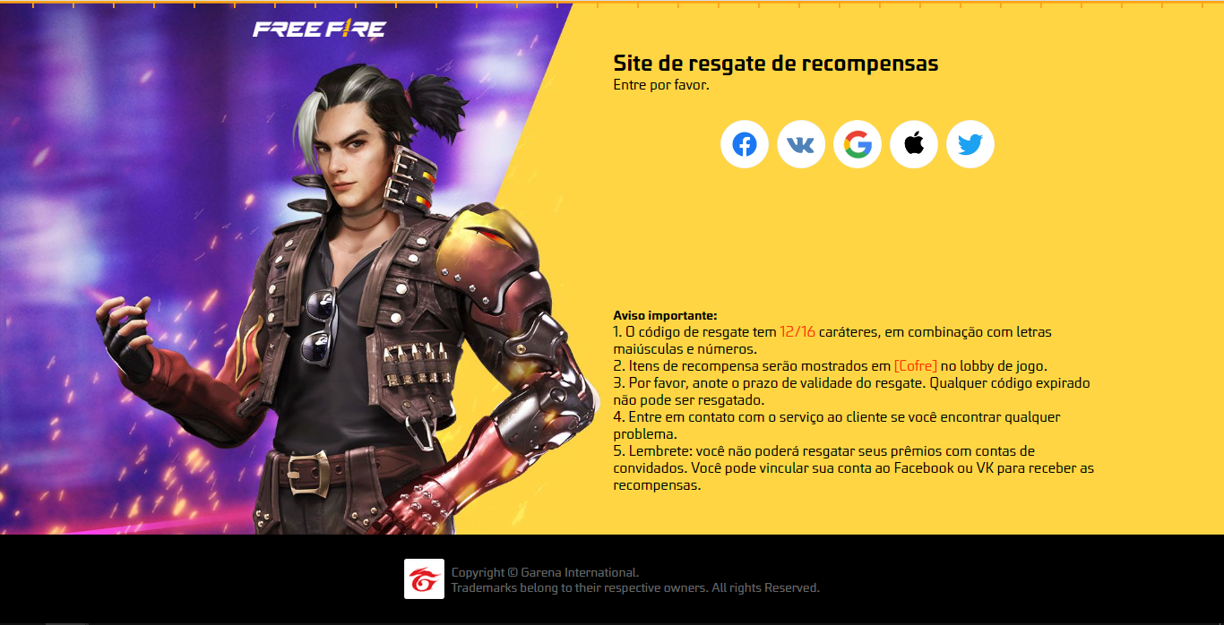 Garena anuncia novo site do Rewards FF para resgate de códigos Free Fire