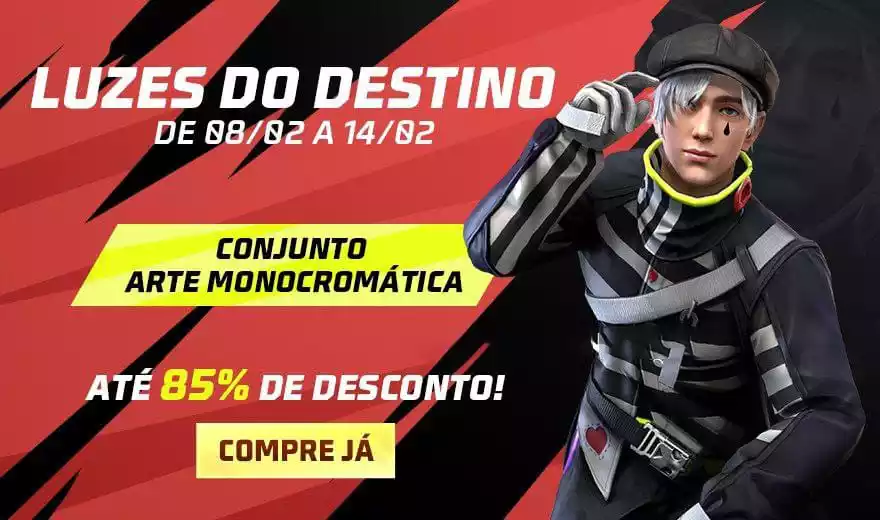 Luzes do Destino Free Fire Como pegar o Conjunto Arte Monocromática