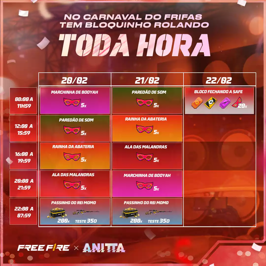 anitta free fire eventos recompensas carnaval 2023