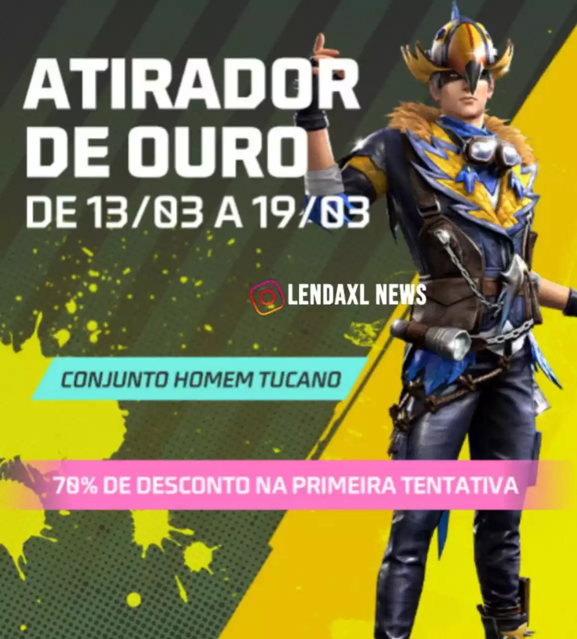 Atirador de Ouro Free Fire Conjunto Homem Tucano Março 2023