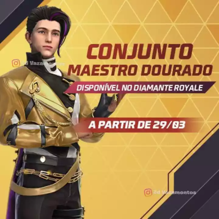 Diamante Royale Free Fire Conjunto Conjunto Maestro Dourado disponível em 29 de março