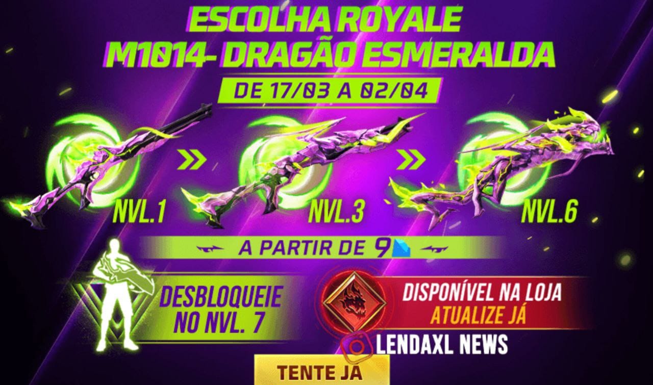 Escolha Royale Free Fire Como Conseguir a Arma Evolutiva M1014 Dragão Esmeralda