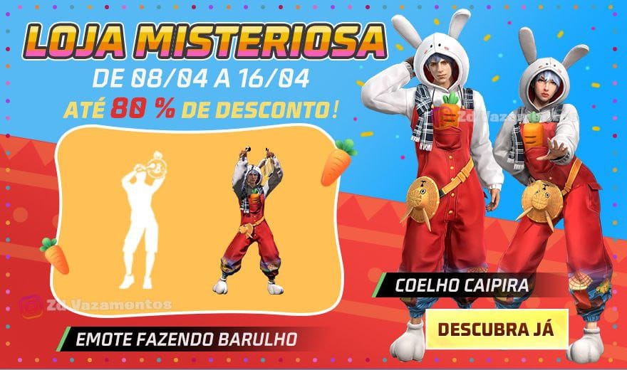 Loja Misteriosa Free Fire Conjunto Coelho Caipira e Emote Fazendo Barulho
