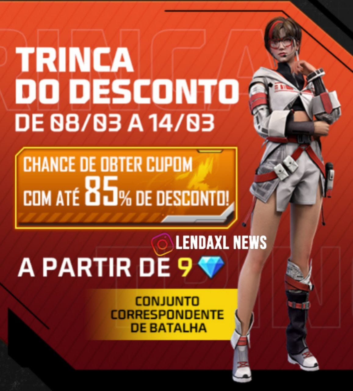 Trinca do Desconto Free Fire Pegue o Conjunto Correspondente de Batalha