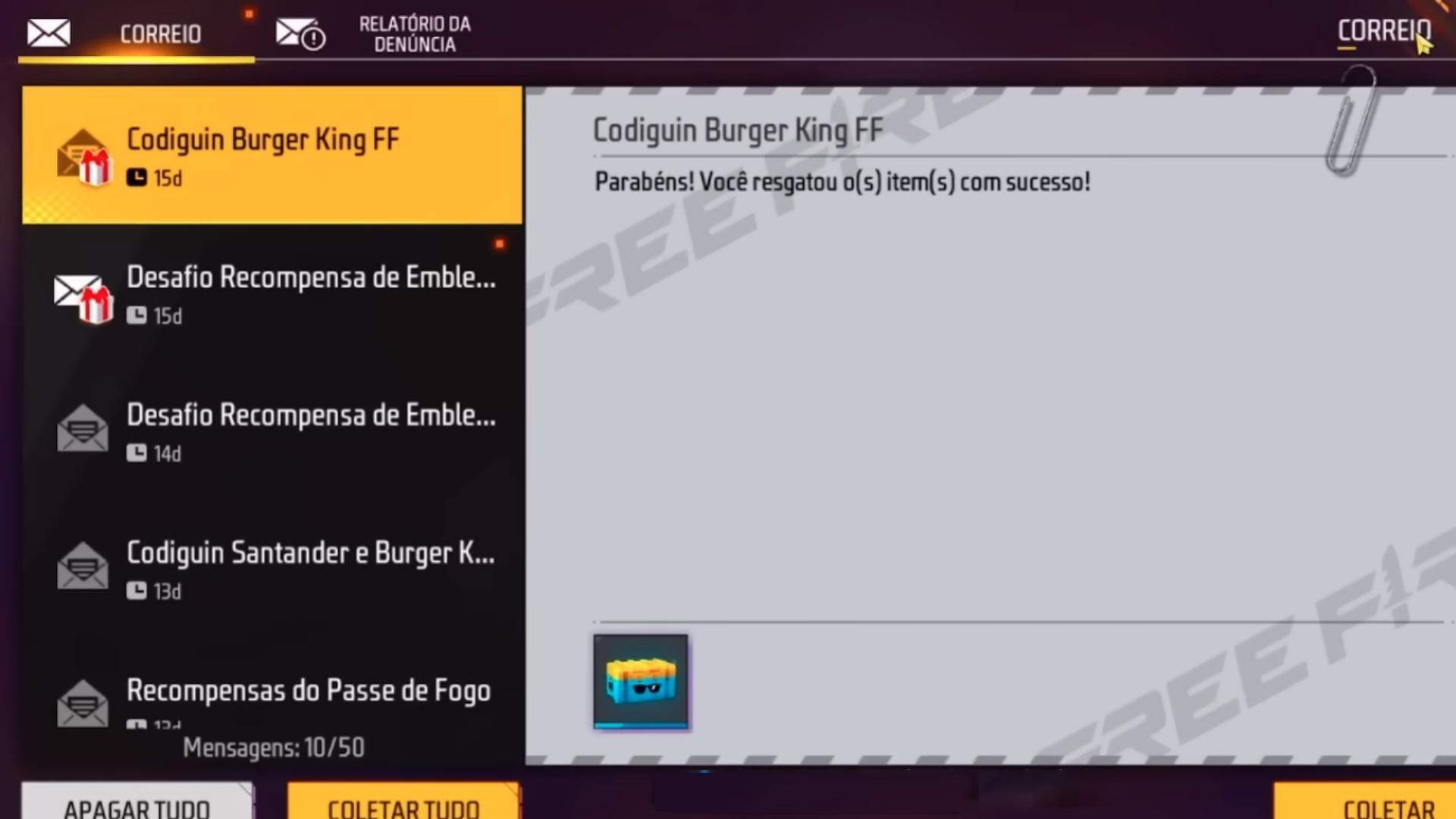 CODIGUIN FF X Burger King Código Angelical e Top Criminal ativo para resgatar no Rewards