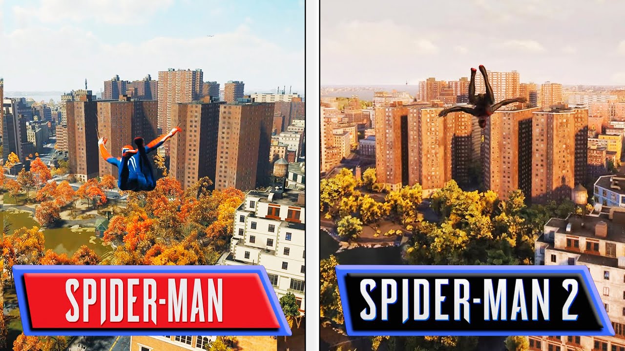 video comparação grafica Marvel's Spider Man 2 Marvel's Spider Man remastered