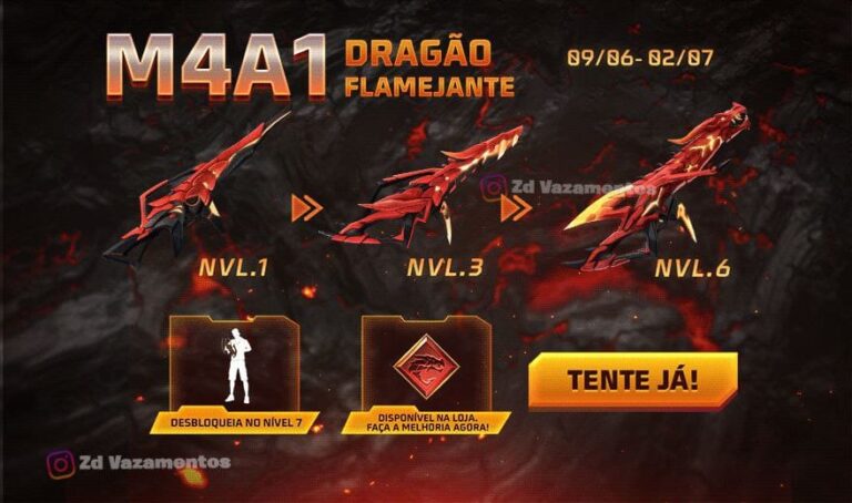 Escolha Royale Free Fire M4A1 Dragão Flamejante