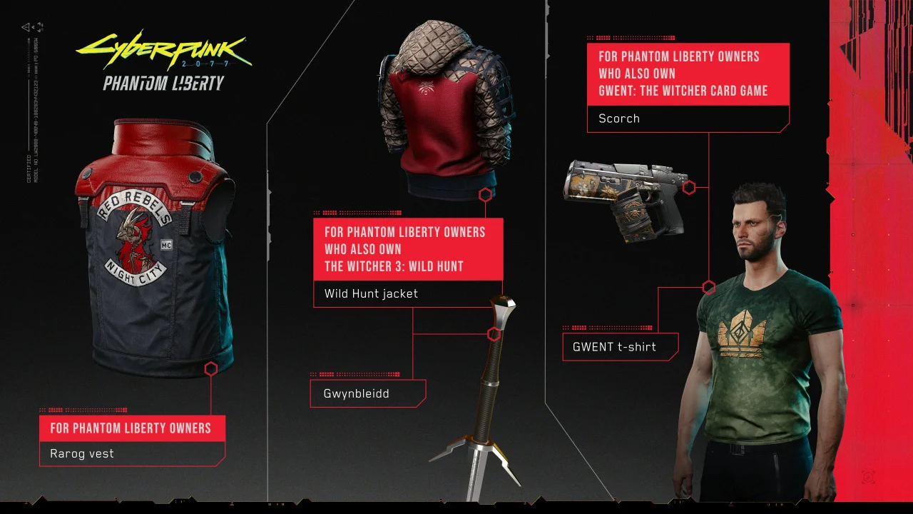 cyberpunk 2077 phantom liberty brindes espada jaqueta The Witcher