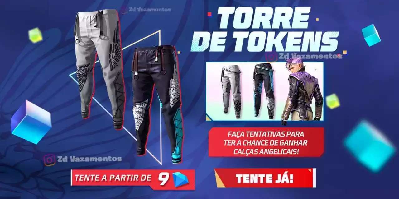 Torre de Tokens Free Fire Calças Angelicais Julho 2023