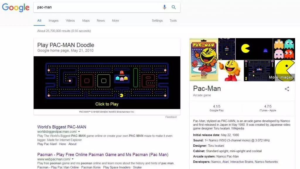 Pac Man melhores easter eggs google