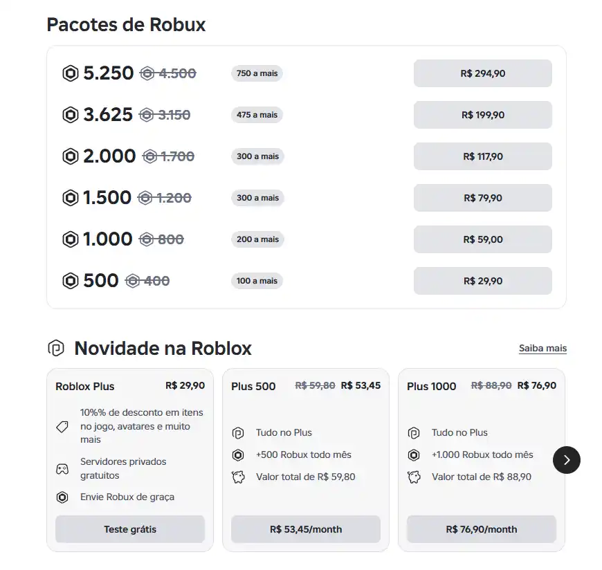 Preços Robux Robox 2026 Preços Robux Robox 2026