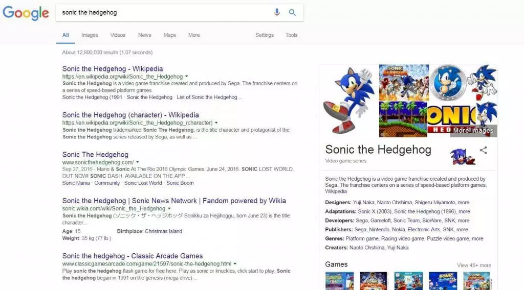 Sonic the Hedgehog melhores easter eggs google