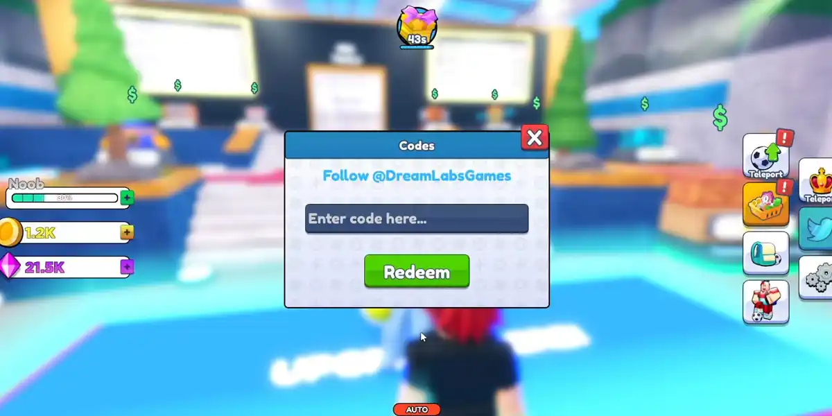 Tela de resgate de códigos do Goal Kick Simulator Roblox Tela de resgate de códigos do Goal Kick Simulator Roblox