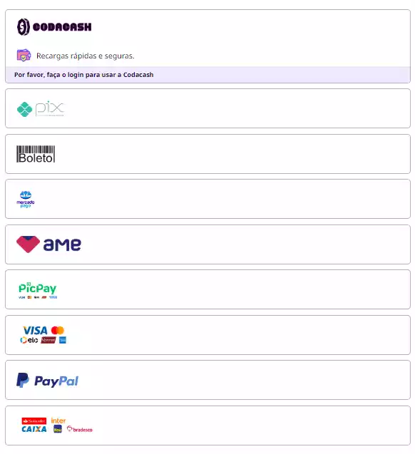 codashop forma de pagamento