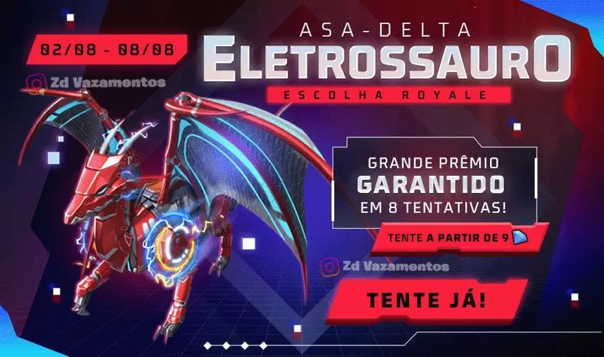 escolha royale free fire Asa Delta Eletrossauro