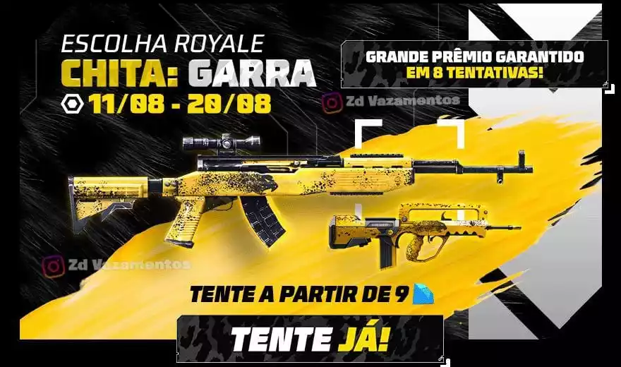 escolha royale free fire armas chita garra