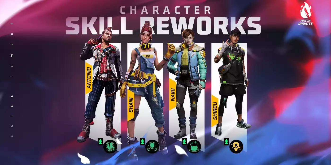 rework personagens free fire notas atualização agosto 2023