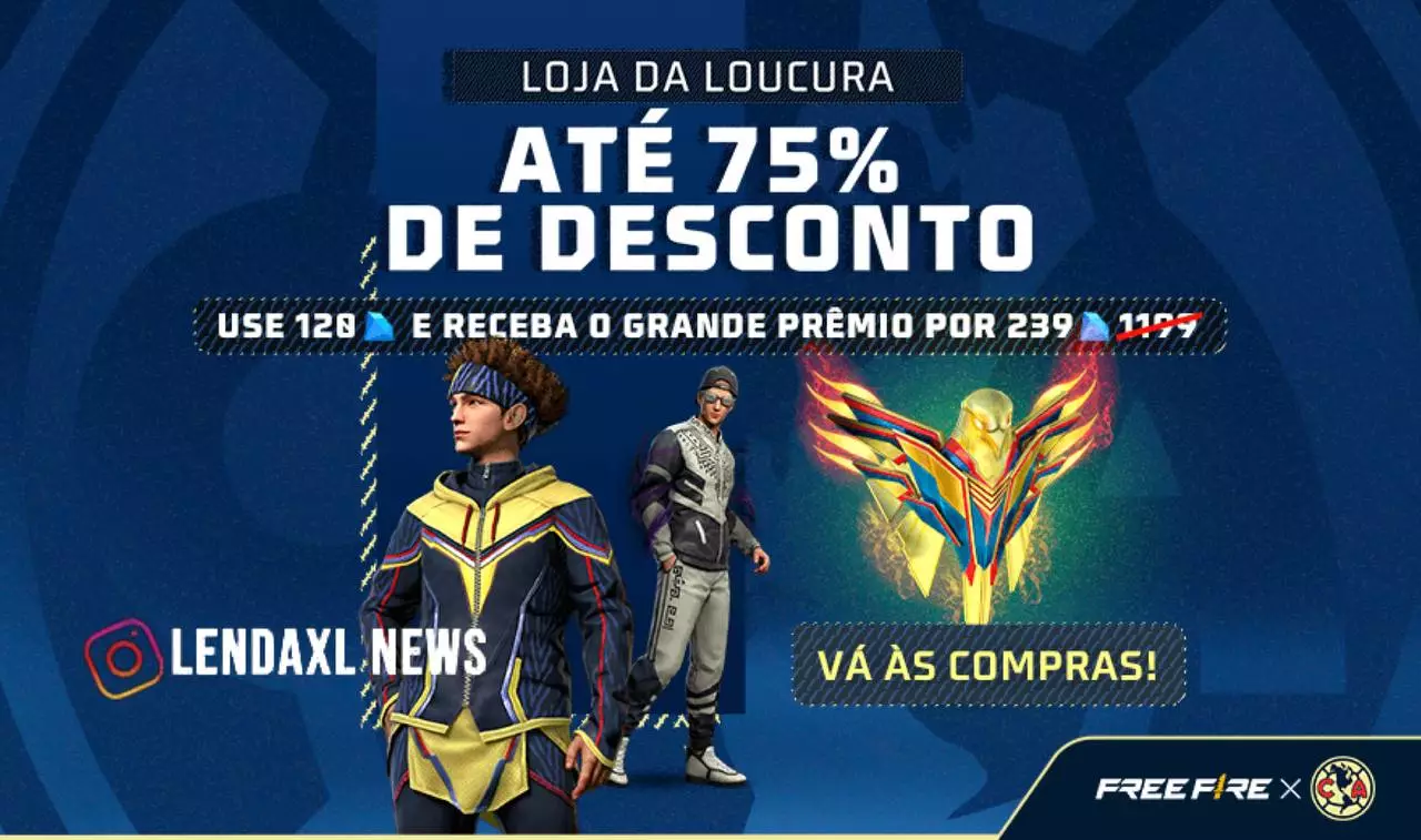 Loja da Loucura Free Fire skins club américa 75% desconto