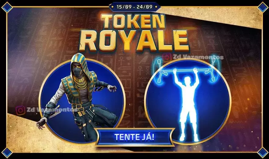 Token Royale Free Fire Conjunto Múmia do Faraó Emote Puxando Ferro (2)