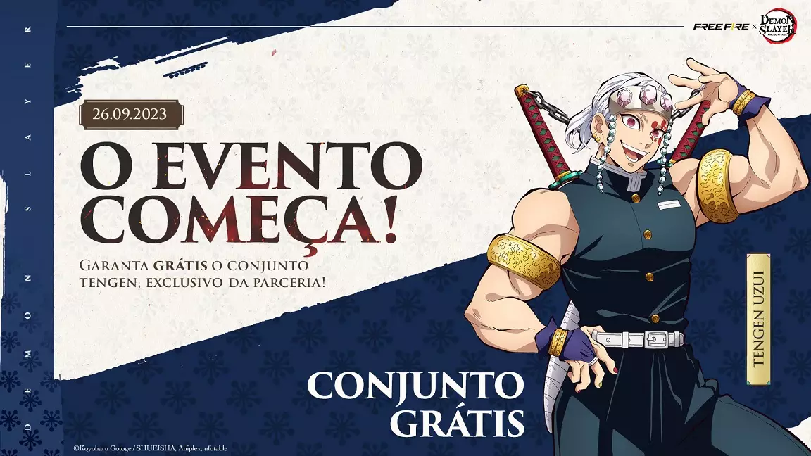 grátis Free Fire X Demon Slayer evento colaboração anunciado