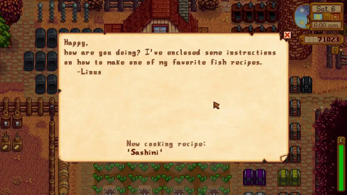 bilhete Como conseguir a receita de Sashimi stardew valley bilhete Como conseguir a receita de Sashimi stardew valley
