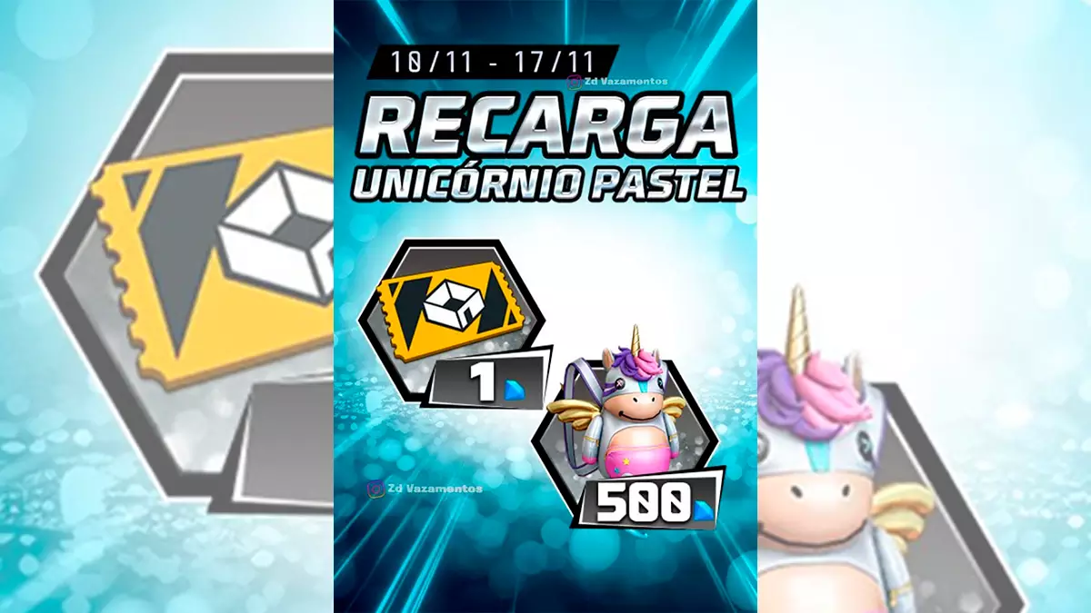 Evento de Recarga Free Fire Mochila Unicórnio Pastel