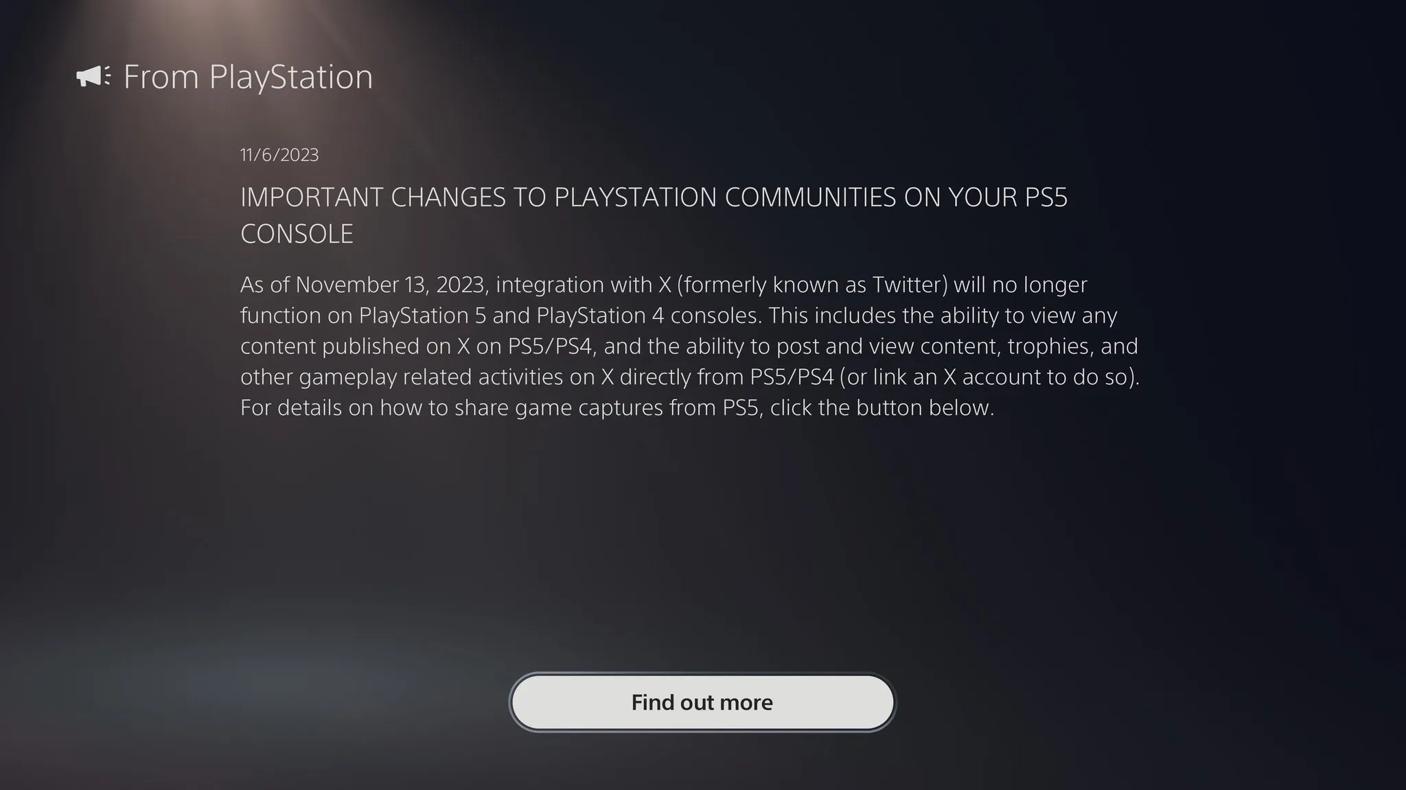 Mensagem PS5 terá suporte ao Twitter X encerrado