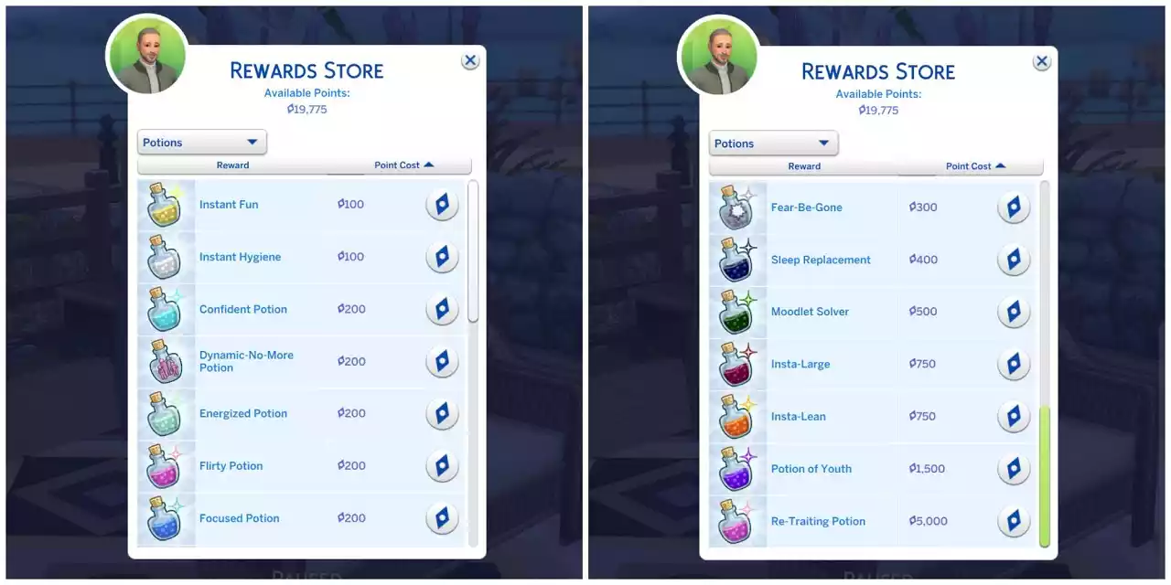 The Sims 4 Poções da Loja de Recompensas