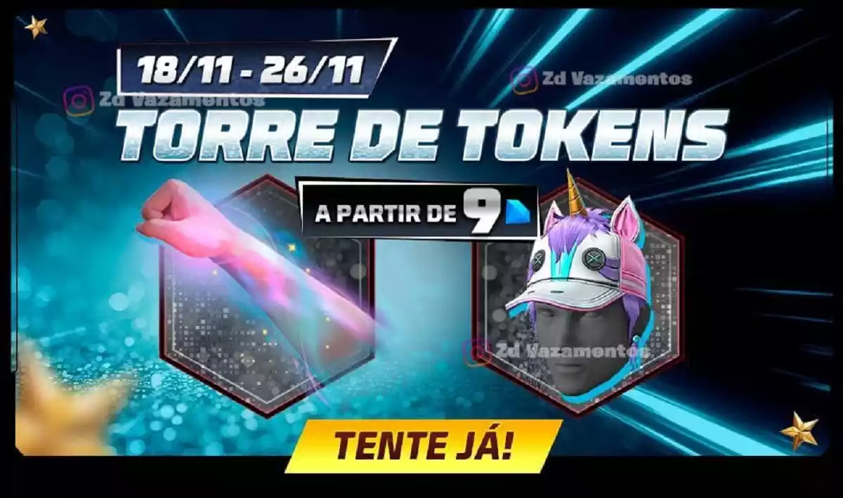 Torre de Tokens Free Fire Boné Punho Unicórnio Novembro 2023